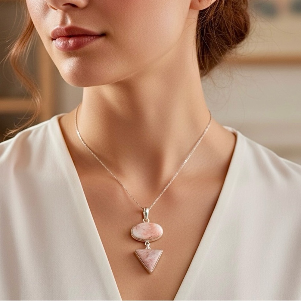 Sterling Silver Scolecite Gemstone Necklace Charm Pendant Statement
